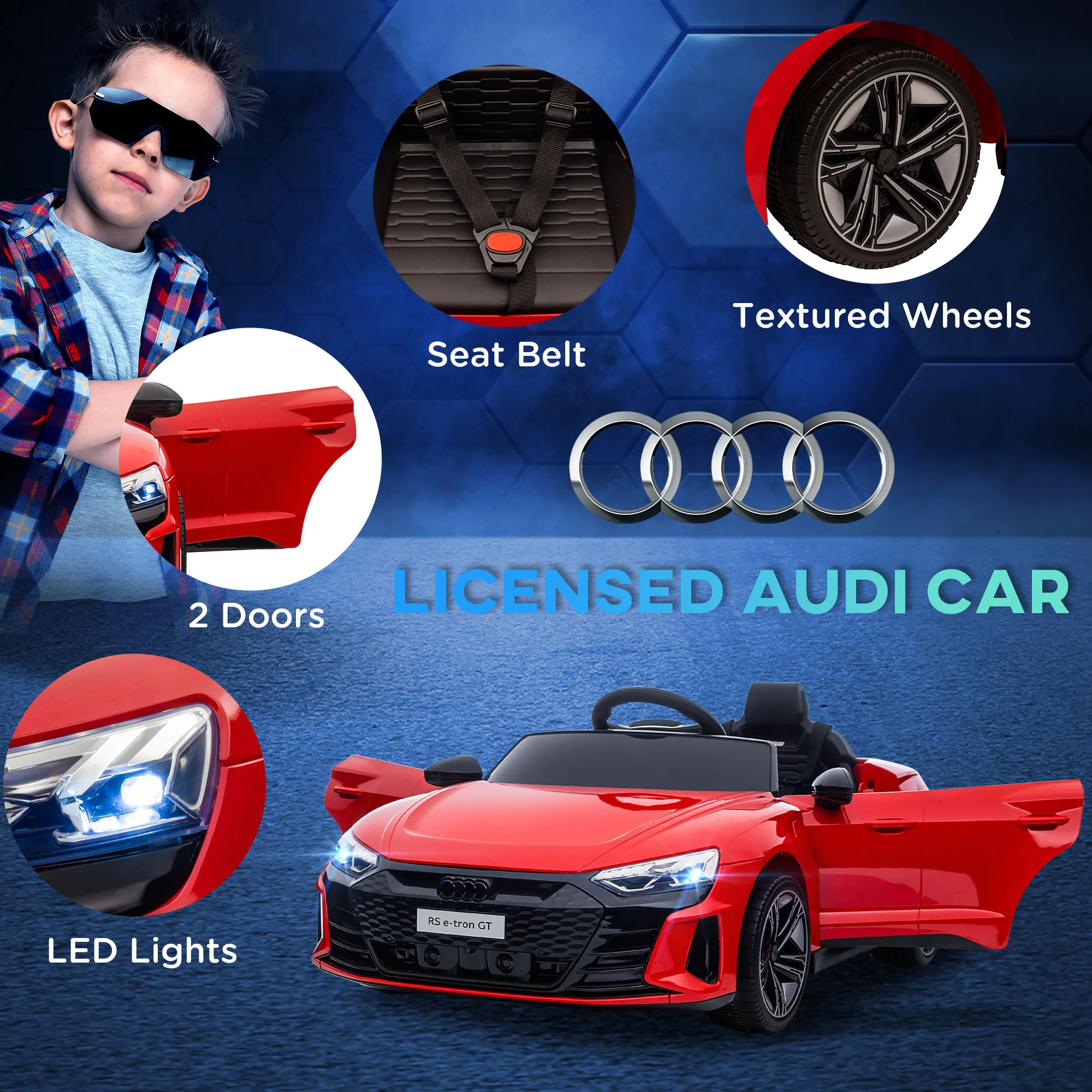 Ride Car 12V sous licence Audi RS E tron GT 3 1 MPH voiture électrique Ride jouet télécommande 4 roues Suspension klaxon musique lumières