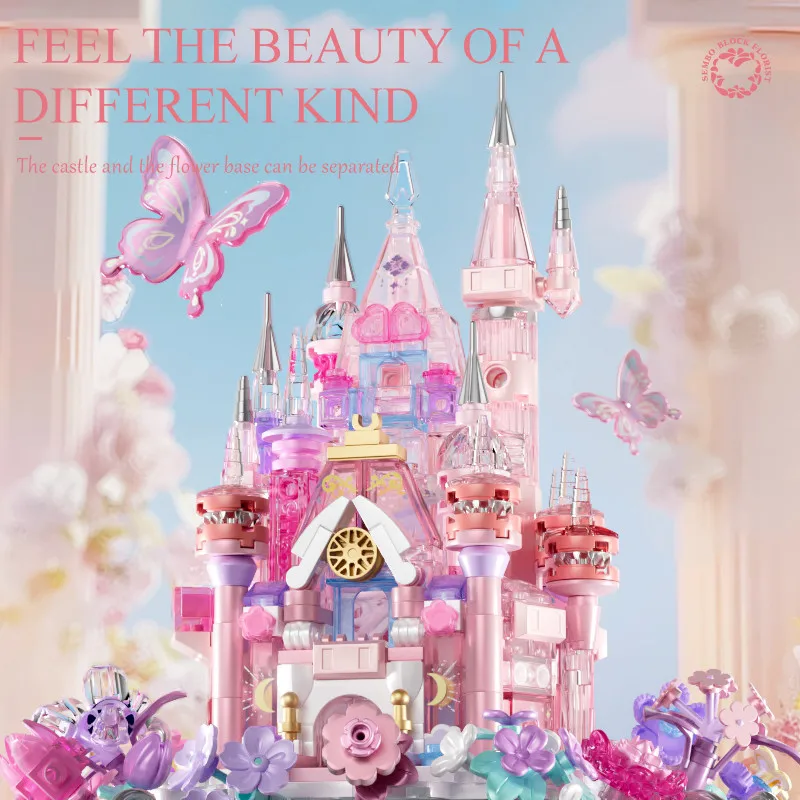 SEMBO 822pcs Flower Castle Assemblage Building Blocks Architecture Models Home Decorations Ornaments Gifts for Girls Kids Toys