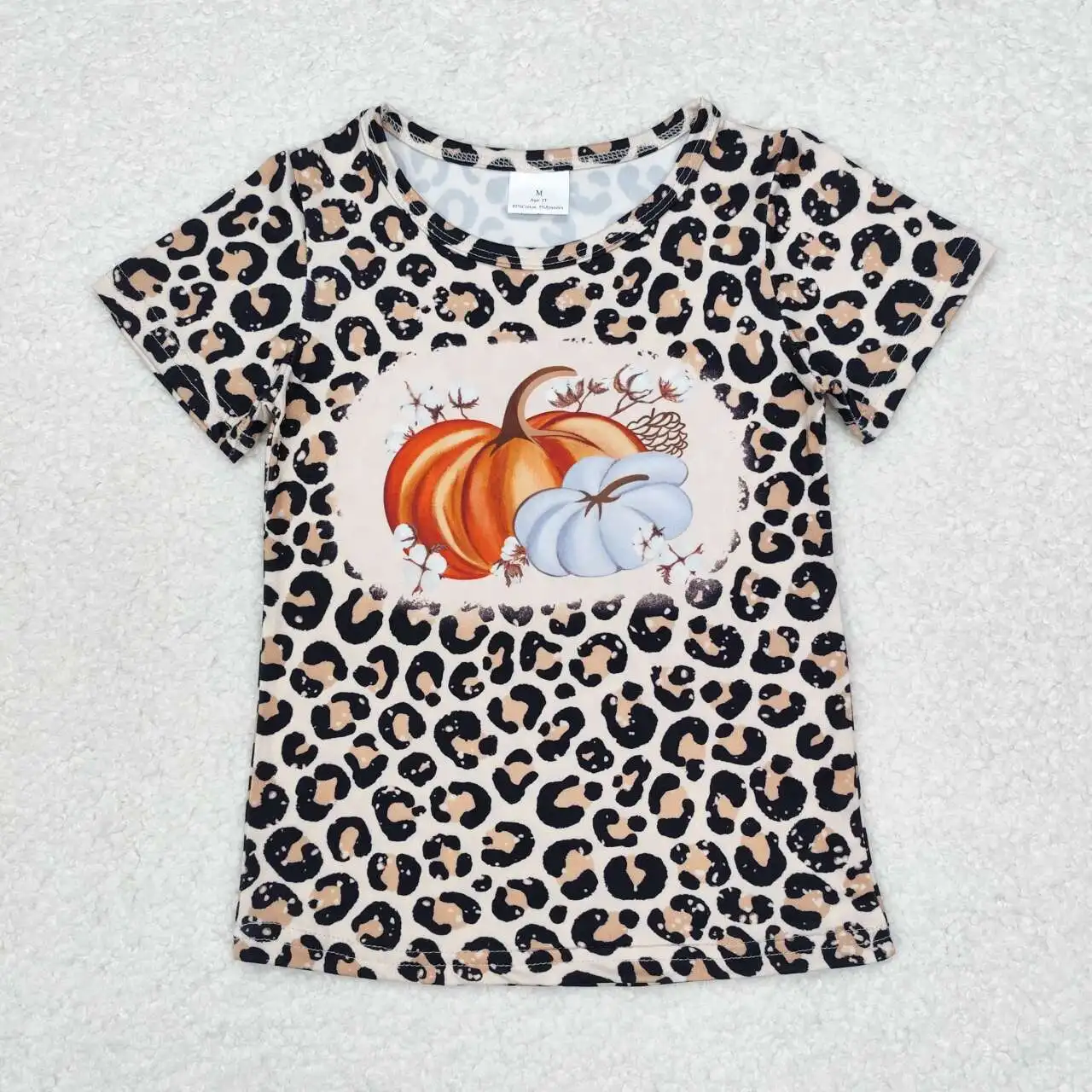 

New girls short sleeve leopard print pumpkin hot sale Thanksgiving baby girls shirts boutique wholesale fashion girls tops