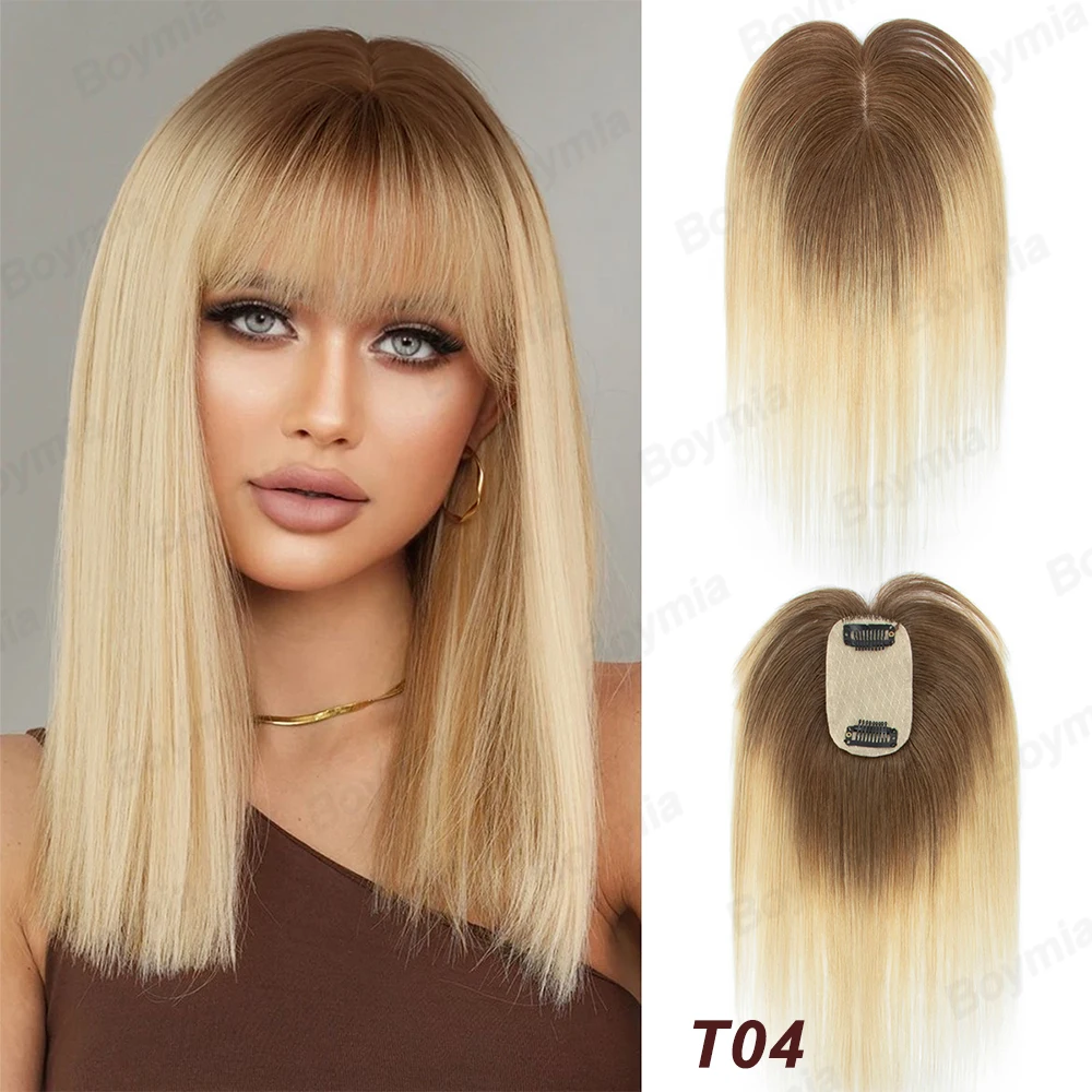 Natural Human Hair Toppers for Women Daily 360° Toppers for Thinning Hair Bangs 20 25 30 35cm Brown Roots & Blonde Hair Toppers