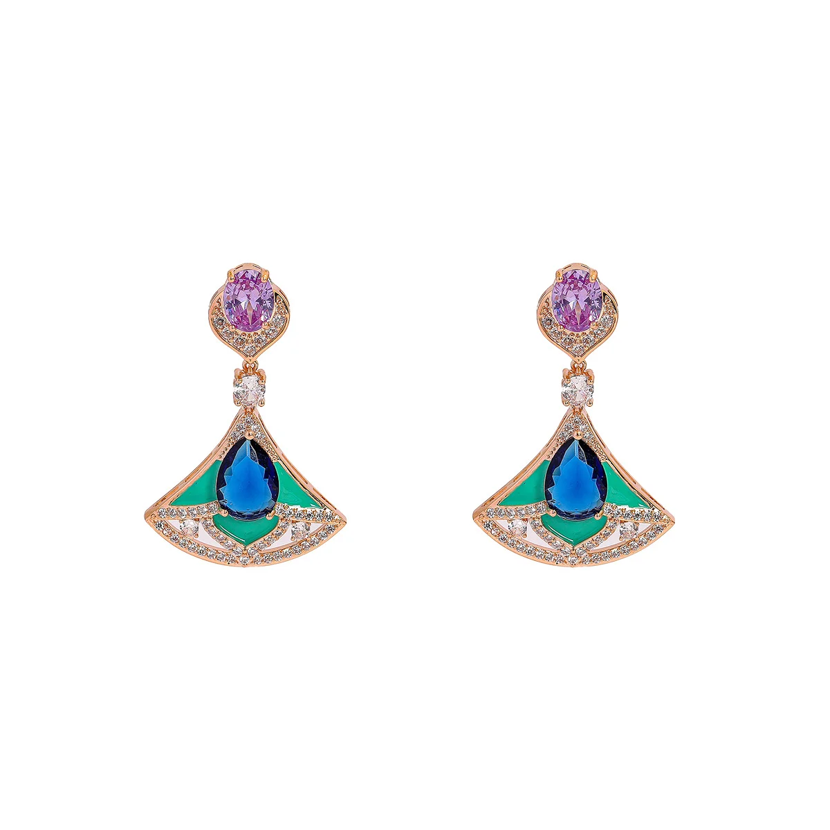 Luxury-light style fan-shaped shape fashionable New Year new model personalized droplet technique design high-end ear stud
