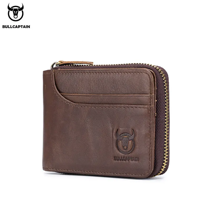 BULLCAPTAIN RFID New Men's Wallet Leather Coin Purse Designer Brand Wallet Clutch Leather Wallet Men's Wallet Card Holder