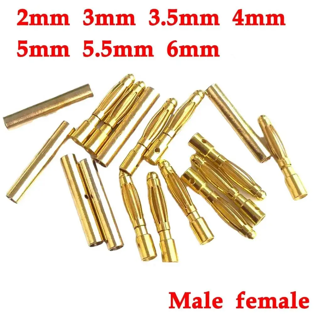 High Quality Battery Gold-plated Bullet Banana Plug 2mm 3mm 3.5mm 4mm RC Battery Parts Bullet Banana Connector Plug DIY