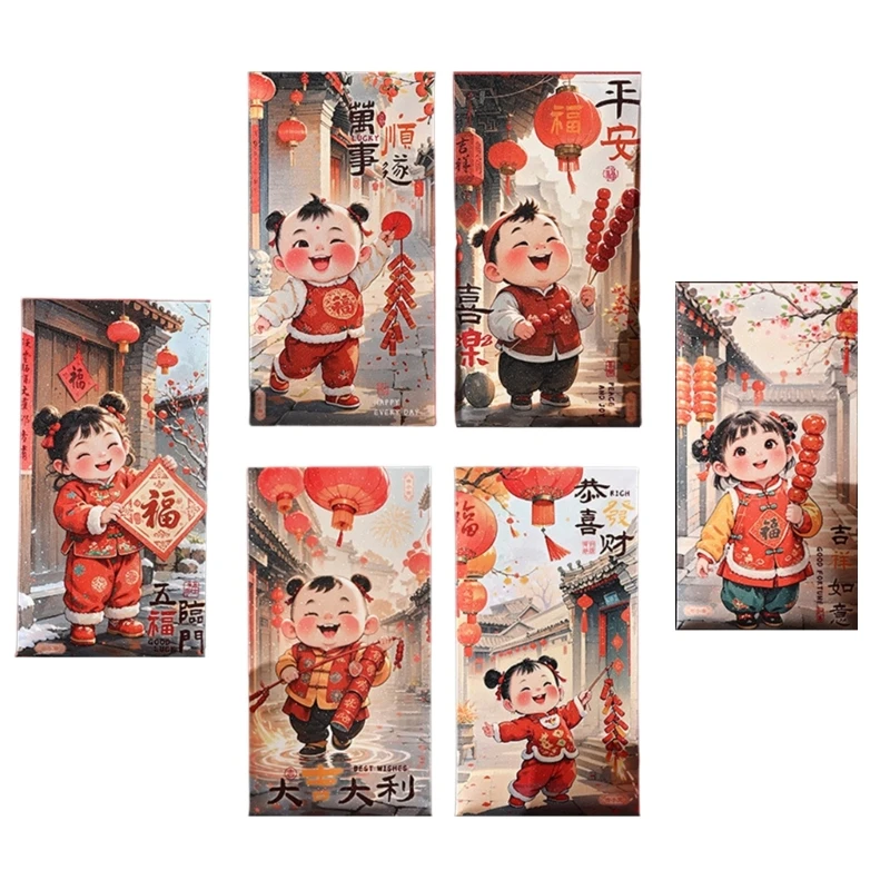 6Pcs 2025 Snake Year Redness Packets Money Pouches Spring Festival Celebration