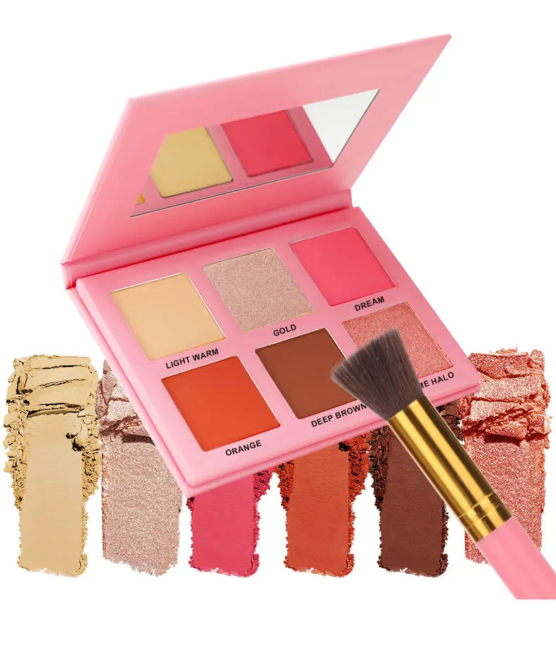 

Палитра румян для макияжа, 6 цветов, профессиональные румяна для щек, жемчужно-оранжевый пигмент, высокое качество, косметическая палитра румян для макияжа