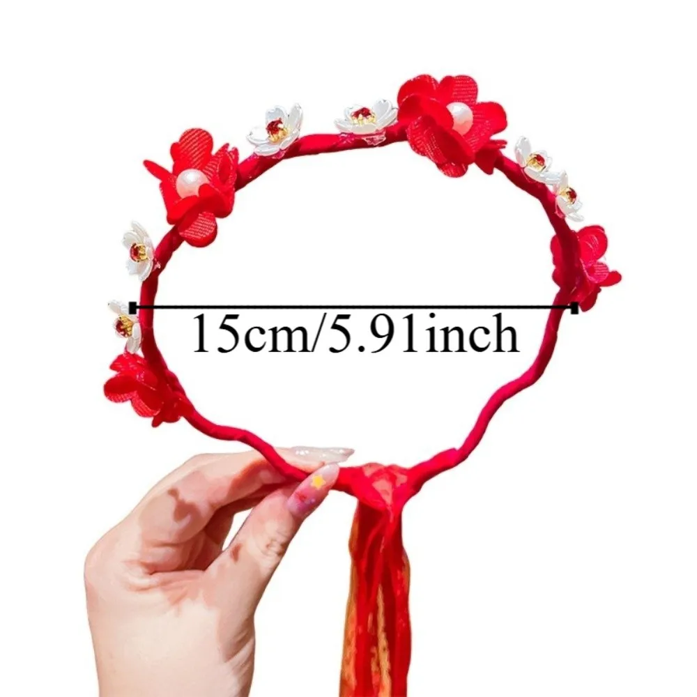 Desempenho vermelho estilo chinês bandana borla bola antigo headwear pérola flor bonito ano novo cabelo hoop tang terno