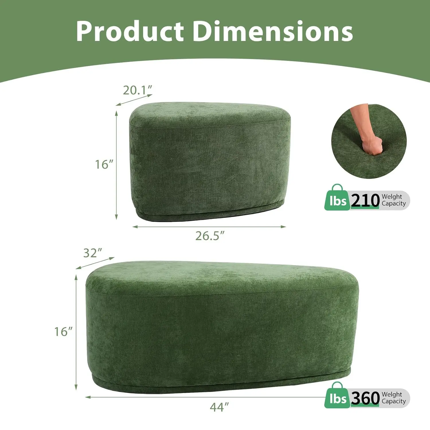 Chenille Ottoman Set Of 2 Bench Foot Rest Stool, Customized