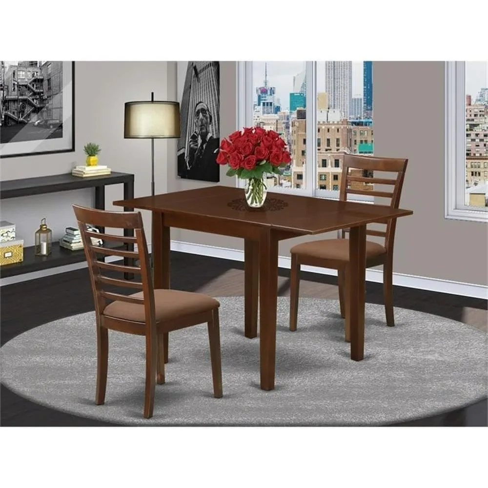 طقم طعام مكون من 3 قطع من East West Furniture: طاولة مستطيلة مع ورق متدلي وكرسيين من الكتان #2