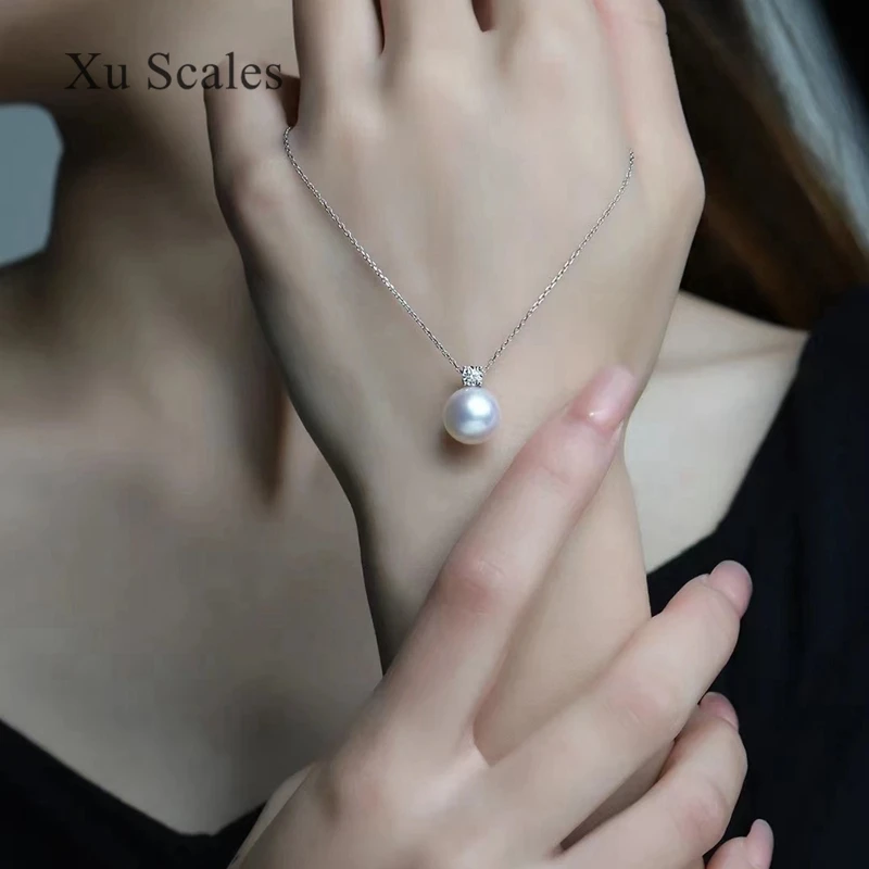 Liontin Mutiara Alami 9-11Mm S925 Perak Murni Putri Aurora Sedikit Cacat Edison Putih Air Tawar Kalung Perhiasan Mutiara