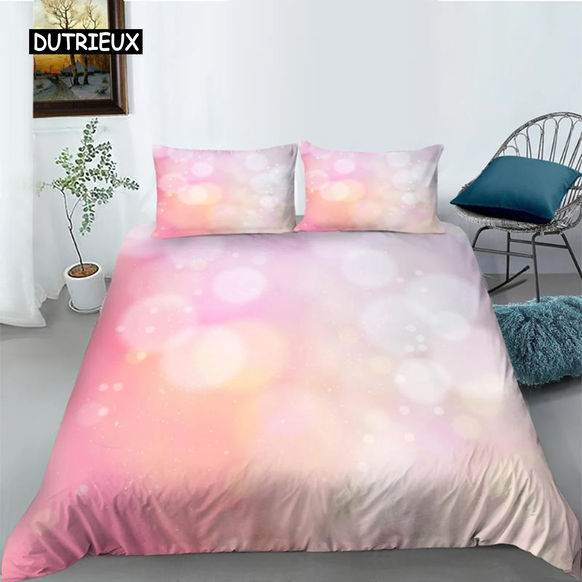 

Glitter Duvet Cover Set Shiny Pink Gold Glitter Stars Bedding Set for Kids Girls Cute Style Double Queen King Size Quilt Cover