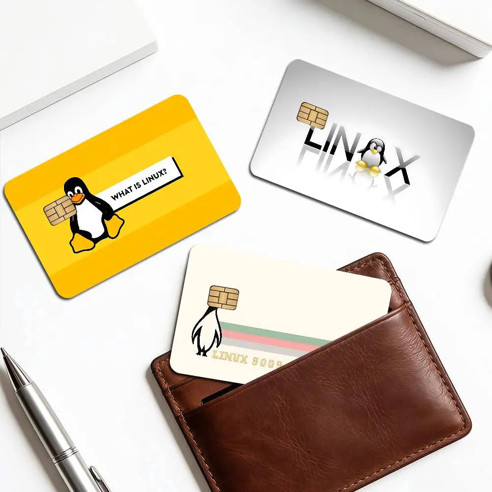 Linux Operating System Tux Penguin Cartoon Credit Card Skin Stickers for Bank Card Bus Metro Card Sticker Waterproof Women Gift