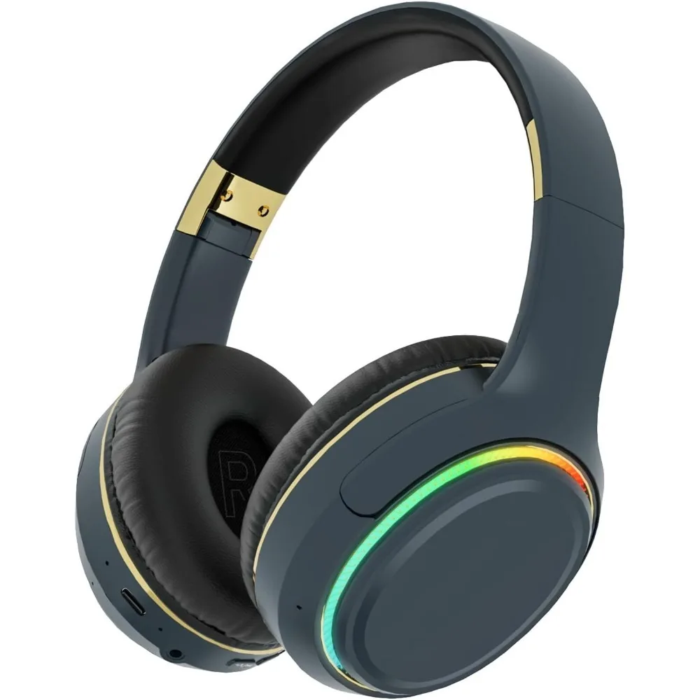 Wireless Bluetooth Headphones with RGB LED Lights Foldable Over Ear Headset Built in Mic for Phone Laptop PC Music Gaming