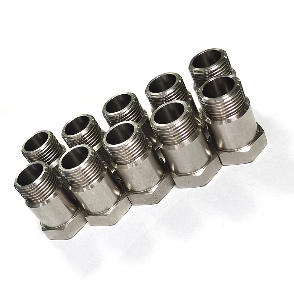 10PCS 304 Stainless Steel Oxygen Sensor Extender Adapter Extension Spacer HHO O2 Bung Test Pipe M18X1.5 Silver