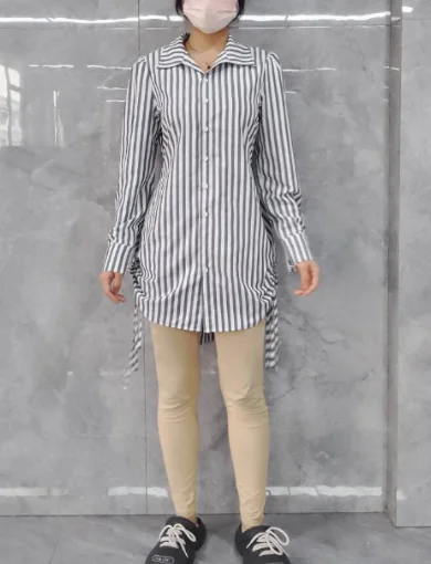 New Style for Women 2024 Spring Summer Mini Dresses Casual Simple Long Sleeve Striped Side Drawstring Buttoned Shirt Dress