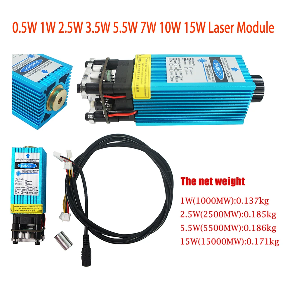 15000mw 15W laser module 500mw 1W 2500MW 3500mw 5500MW 7w 10w laser module head 450nm laser diode for Engraving Machine