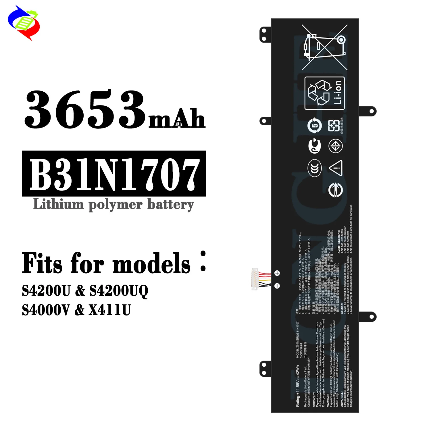 B31N1707 Laptop Battery for ASUS VivoBook 14 S14 S410UQ S410UN S410UV X411U X411UA X411UN X411UF X411UQ Replacement Battery