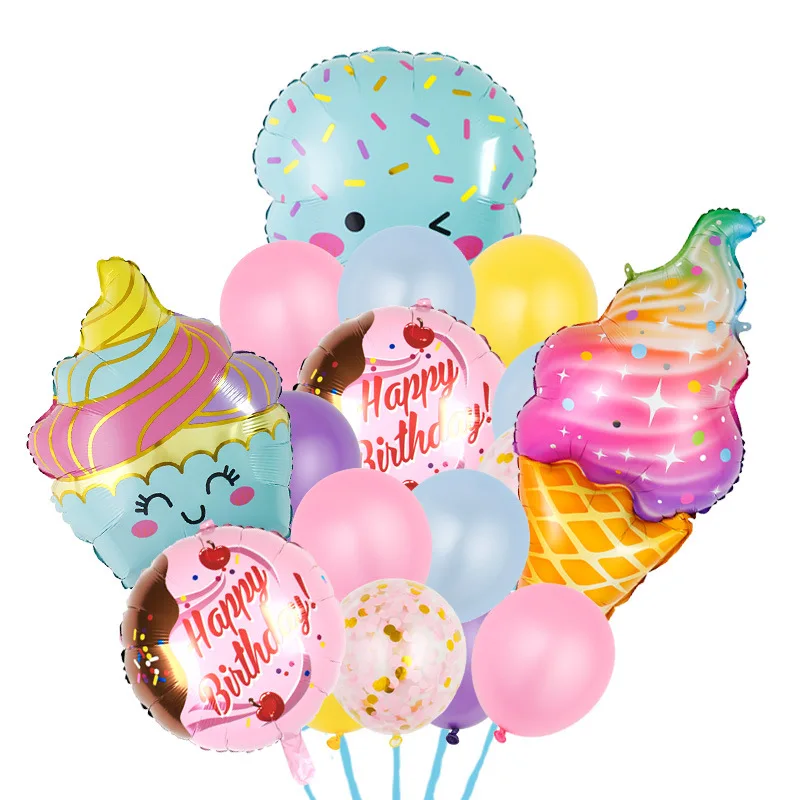 Disney Alumínio Film Balloon Set, Cone De Sorvete, Doces, Donut, Decorações De Festa De Aniversário Das Crianças