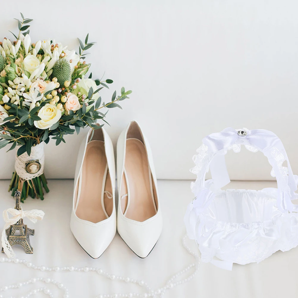 

Lace Flower White H held Wedding Decor Bride Bridesmaid Party Bride Flower Basket Girl Floral Storage Container