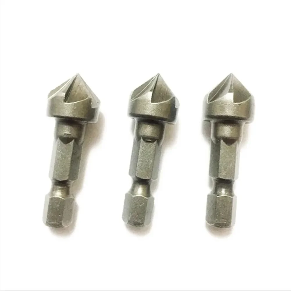 3pcs Chamfer Drill Bit Hex Handle Six Edge Chamfer Carbon Steel Sandblasting Chamfering Woodworking Hole Saw Countersink