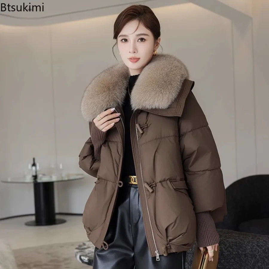 

Brown Down Jacket Women Winter Coat New Fashion Warm Thick Short Loose Cotton Splicing Fur Collar Quilted Coat Women Clothing
