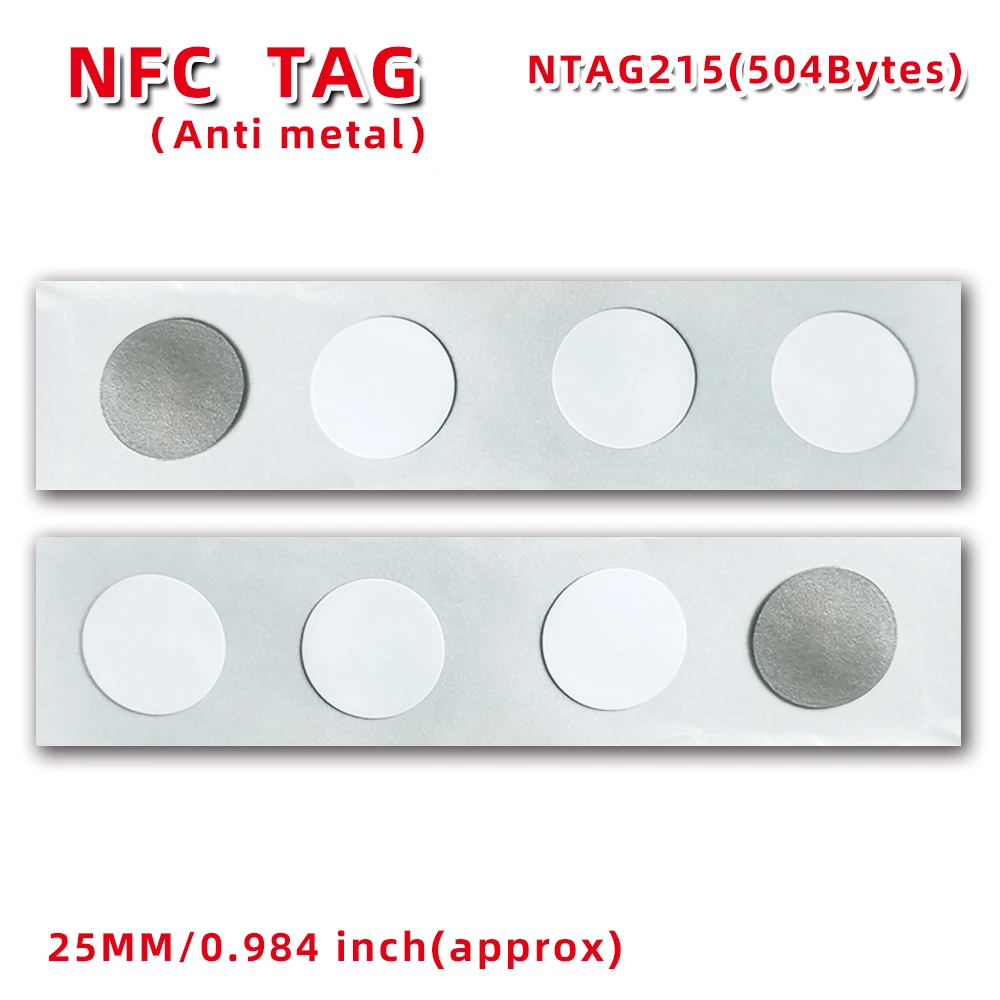 แท็ก NFC215บนโลหะสติกเกอร์ NFC ป้องกันการรบกวนจากโลหะแท็ก NFC สำหรับโทรศัพท์มือถือที่เปิดใช้งาน NFC ทุกรุ่น RFID 13.56MHz Tag