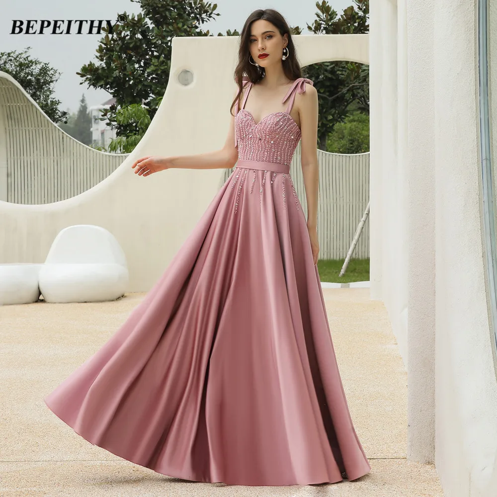 

BEPEITHY Sweetheart A-Line Pink Evening Dresses For Women 2023 Adjustable Straps Beading Prom Gowns Party Dress Custom Made