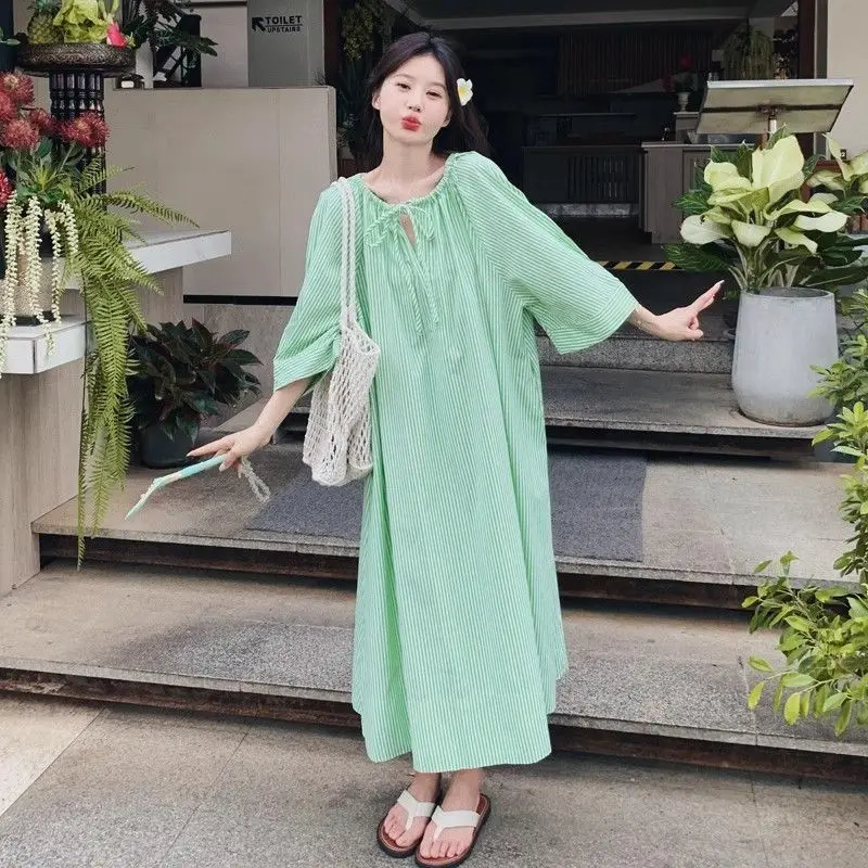 

Women'S Linen Cotton Stripe Lazy And Relaxed Dresses Plus Size Shirt Dress Casual Summer Dresses For Women Thin Plus Size