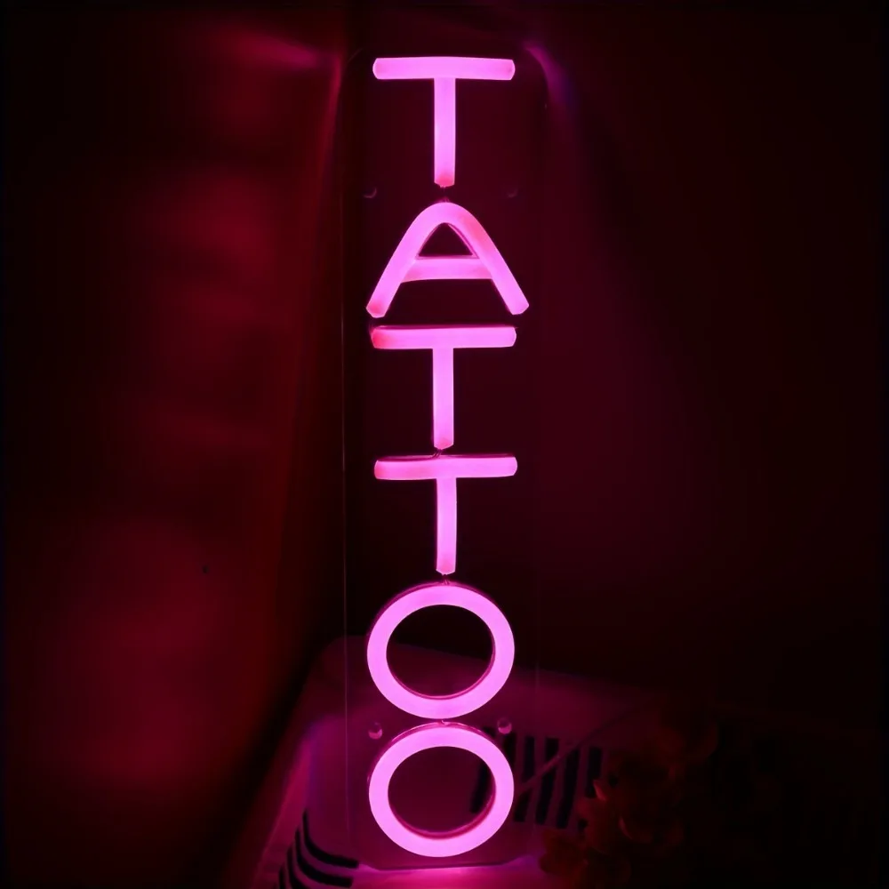 USB Powered Pink LED Neon Sign - Chic 'TATTOO' Wall-Mounted Light for Tattoo Shops & Home Decor Perfect Birthday Gifts