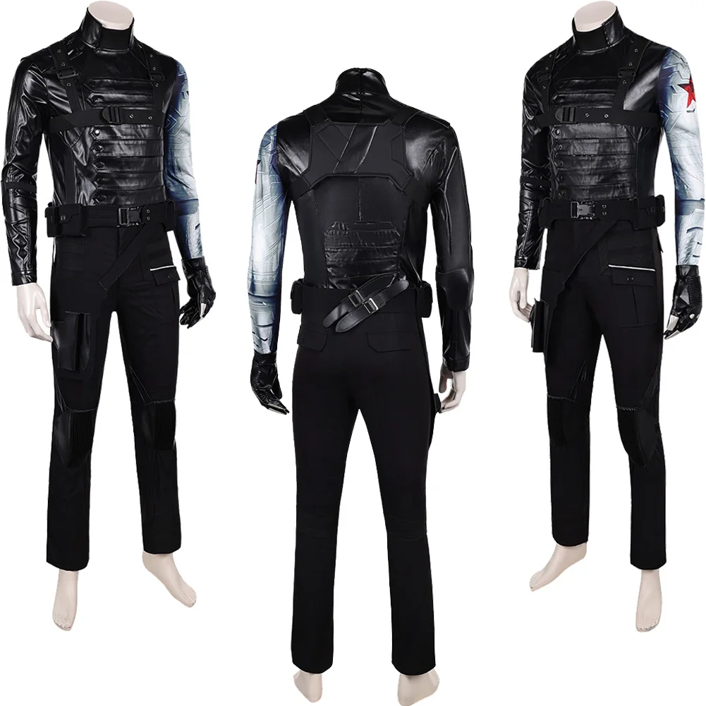 Bucky Barnes คอสเพลย์เครื่องแต่งกายสีดําภาพยนตร์ Bolts of Thunder Roleplay ชายผู้ใหญ่ชุดปลอมตัวฮาโลวีน Carnival Party ชุด