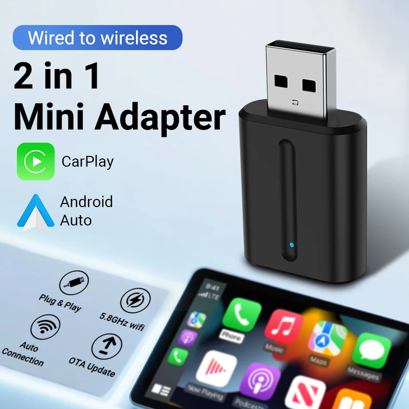 2025 New Upgrade CarPlay Android Auto Box Wired to Wireless Mini Box Smart Connection Instant Pairing Drive Smarter Plug&Play