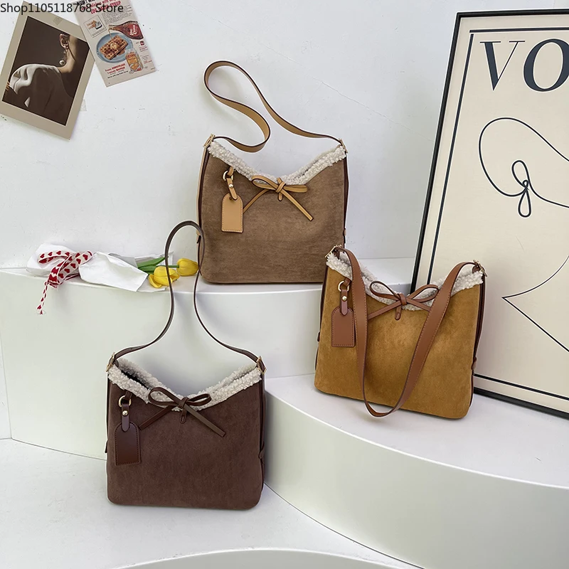 

Faux Suede Solid Color Bow Crossbody Bags Hot Sale Versatile Casual Ladies Bags High-capacity Commuting Shoulder Bag