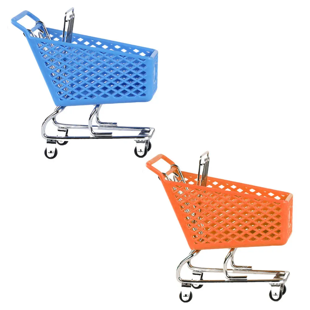 2Pcs Mini Shopping Cart Shaped Storage Basket Premium Plastic Metal Desktop Organizer Creative Desktop Decor Small Space