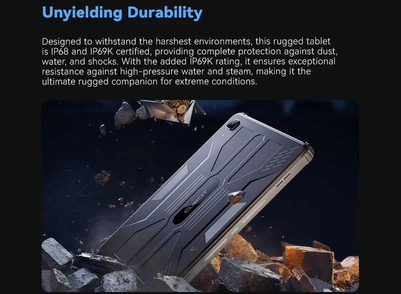 Cubot TAB KINGKONG, Rugged Tablet Android 13, IP68 Waterproof, 16GB RAM(8GB+8GB Extended), 256GB ROM, 10600mAh, 10.1 Inch Screen