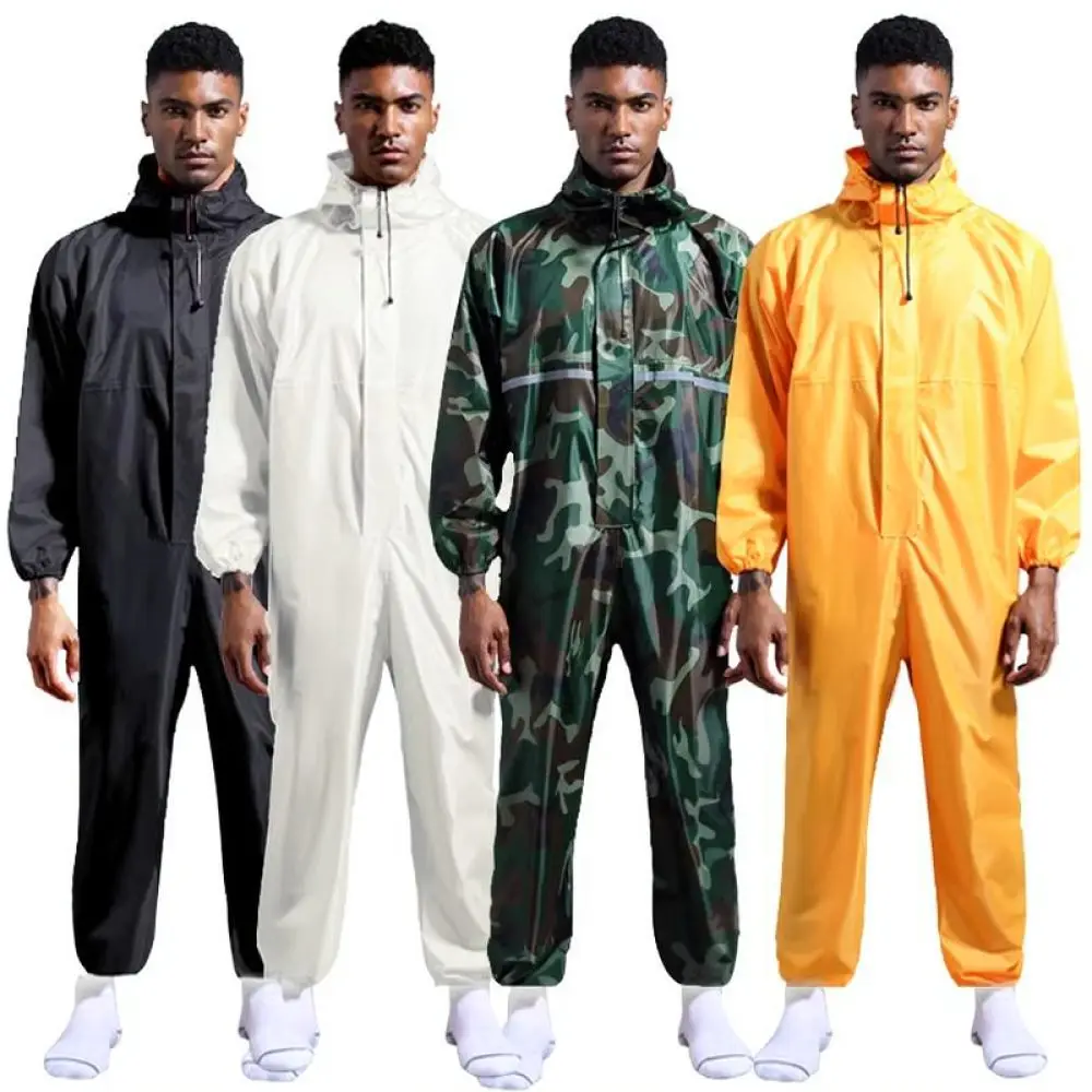 For For Huameidun Waterproof Protective Overall Hooded Safety Coverall Heavy Duty Paint Cleaning Durable Industrial Work Wear