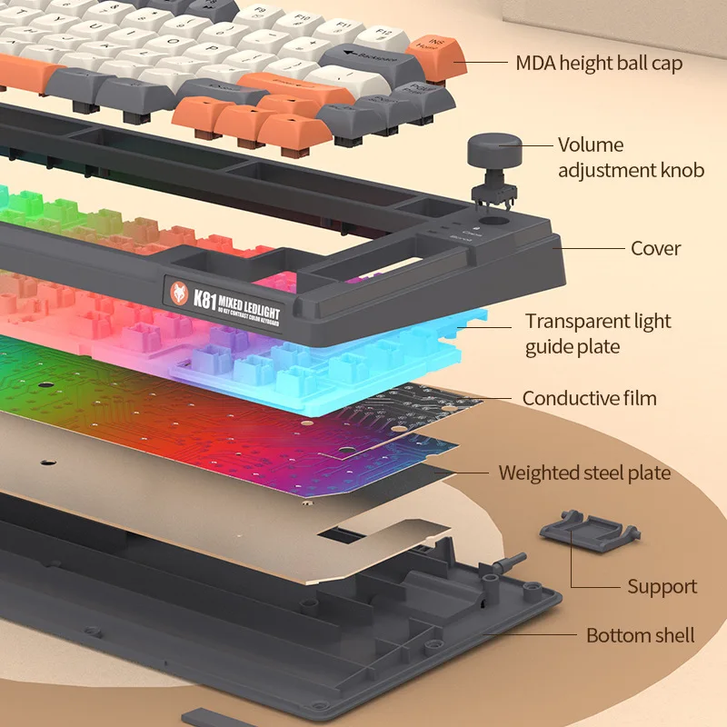 Imagem -06 - Teclado com Fio Português para Jogos Teclado de Escritório 81 Teclas Layout 80 Russo Espanhol Coreano Árabe Luz Rgb 26 Teclas sem Impacto K81