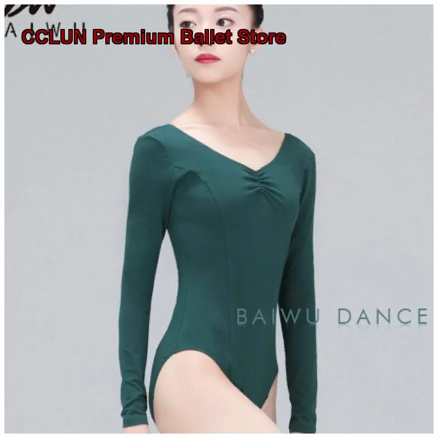 Women's Adult Ballet Leotard Long Sleeves Cross Back Body Suit Art Exam Removable Pads Practice Leotard