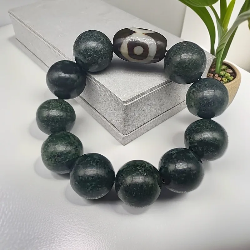 

Yao Wang Shi Men'S Natural Stone Dzi Bead Bracelet 18Mm