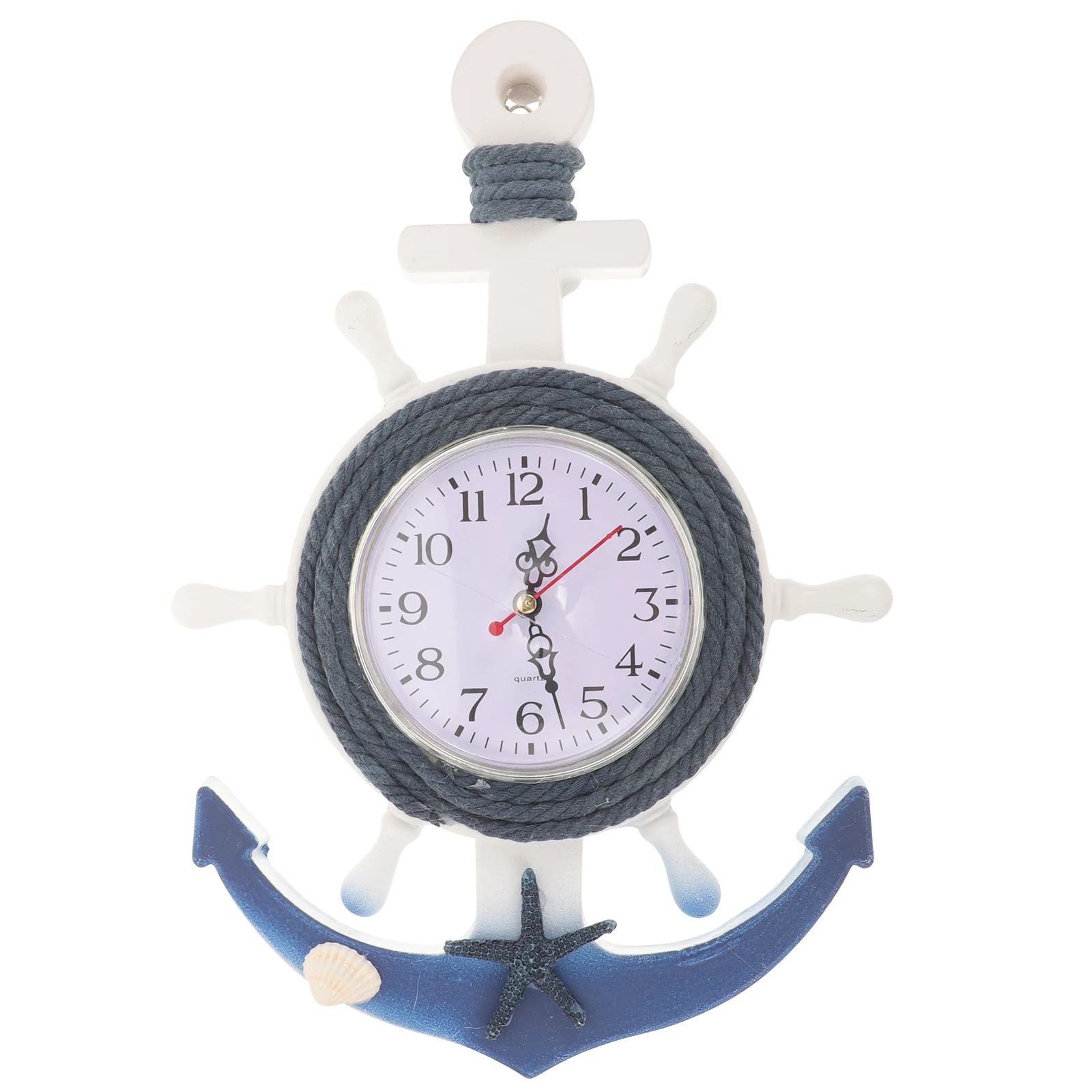 

Mediterranean Style Wall Clock Wooden Plastic Boat Hanging Timepiece for Living Room Bedroom Decor