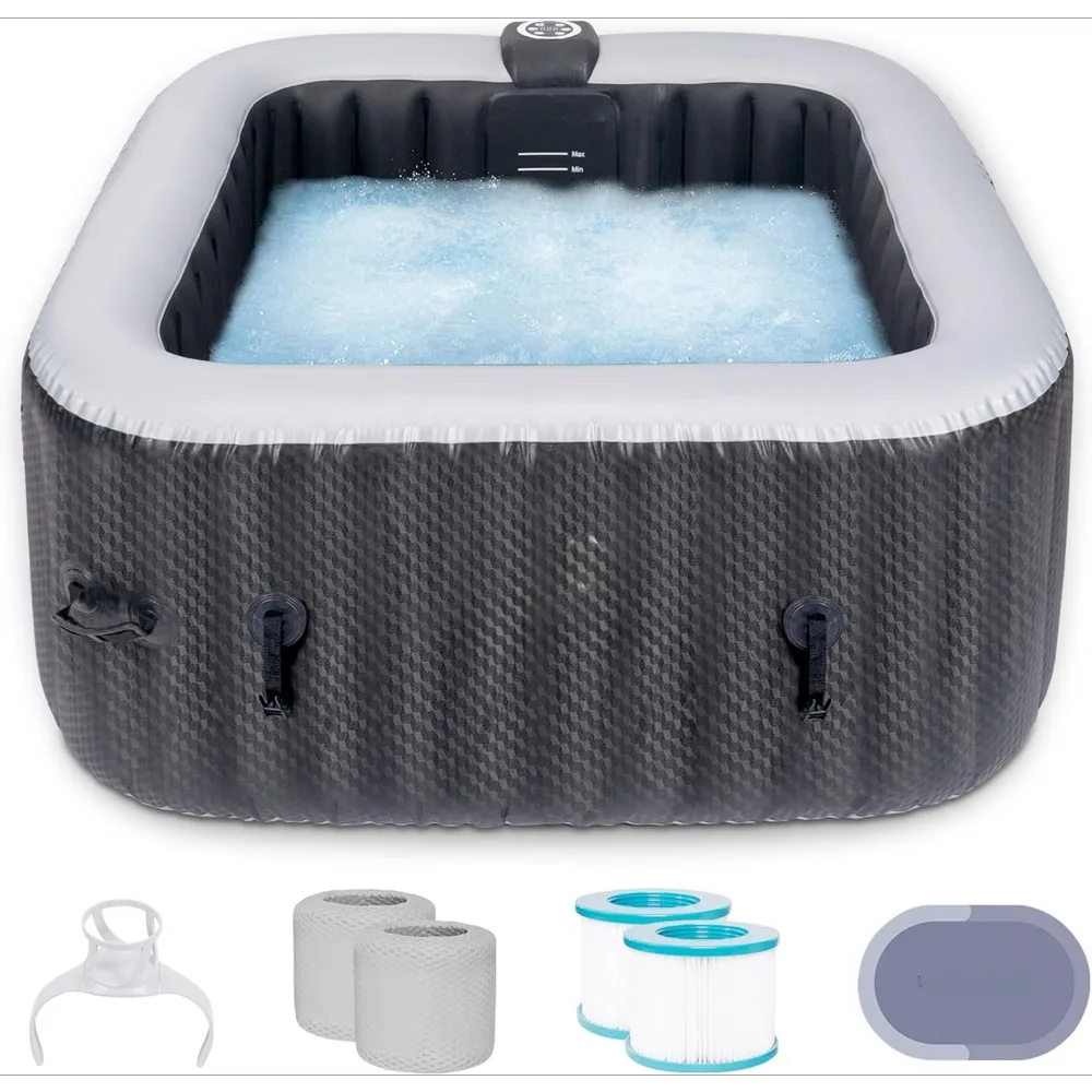 61'' X 61'' Inflatable Square Hot Tub, 2 To 4 Person Blow Up Hottub Spa with 120 Jets, Portable Outdoor Air Jet Spa