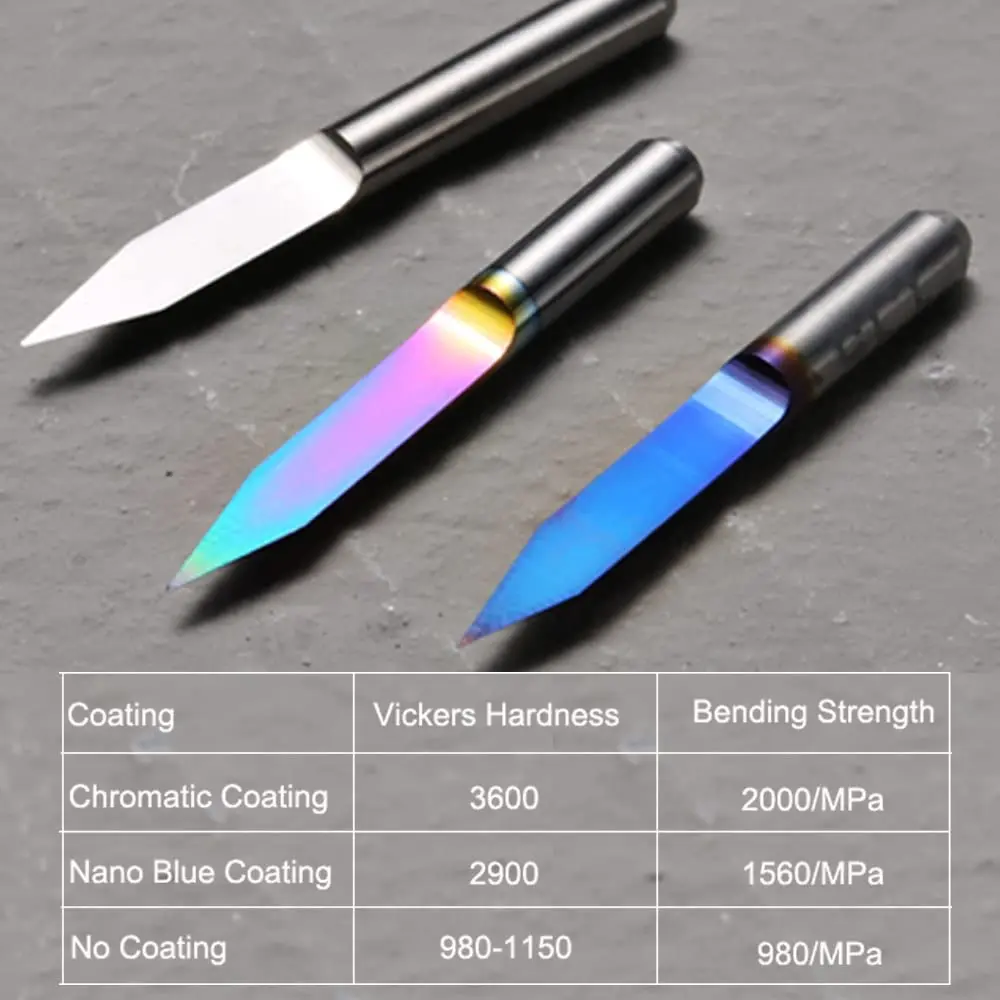 Genmitsu 3PCS V-Shape Tapered Ball Nose End Mills for Aluminum, Copper, Brass Engraving, Chromatic Coating CNC Bits, 1/8'' Shank