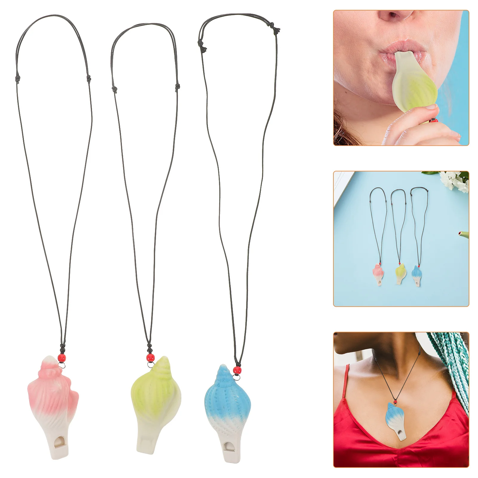 

3Pcs Ceramic Conch Whistle Cartoon Shell Design Pink Blue Green Water Whistles Party Blowouts Birthday Favors Festival