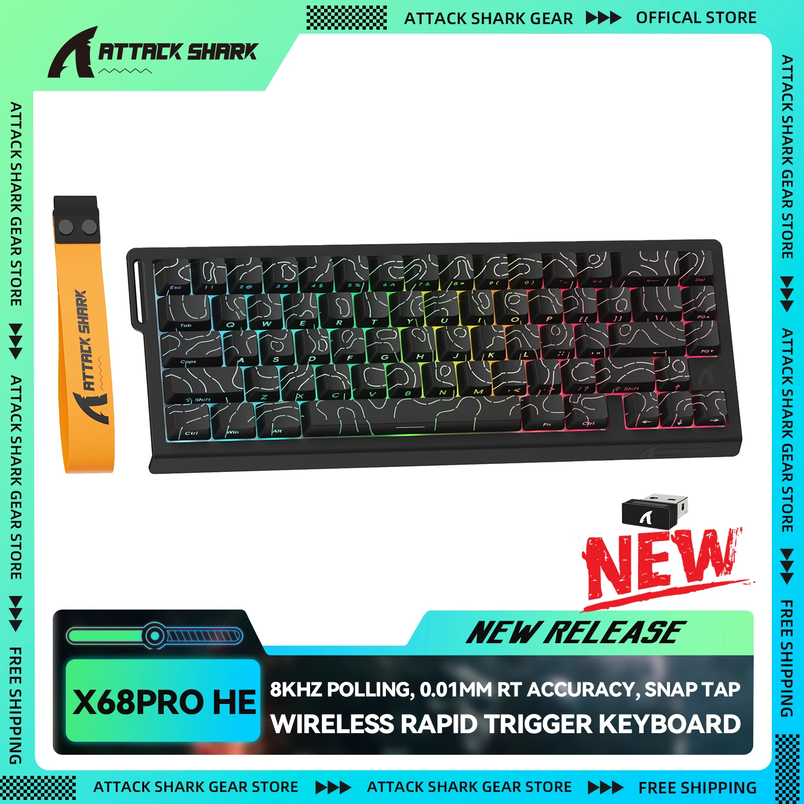 

ATTACK SHARK X68PRO HE Wireless Rapid Trigger Keyboard, 0.01mm RT Accuracy, 8000Hz Polling, Snap Tap, Adjustable Actuation Point