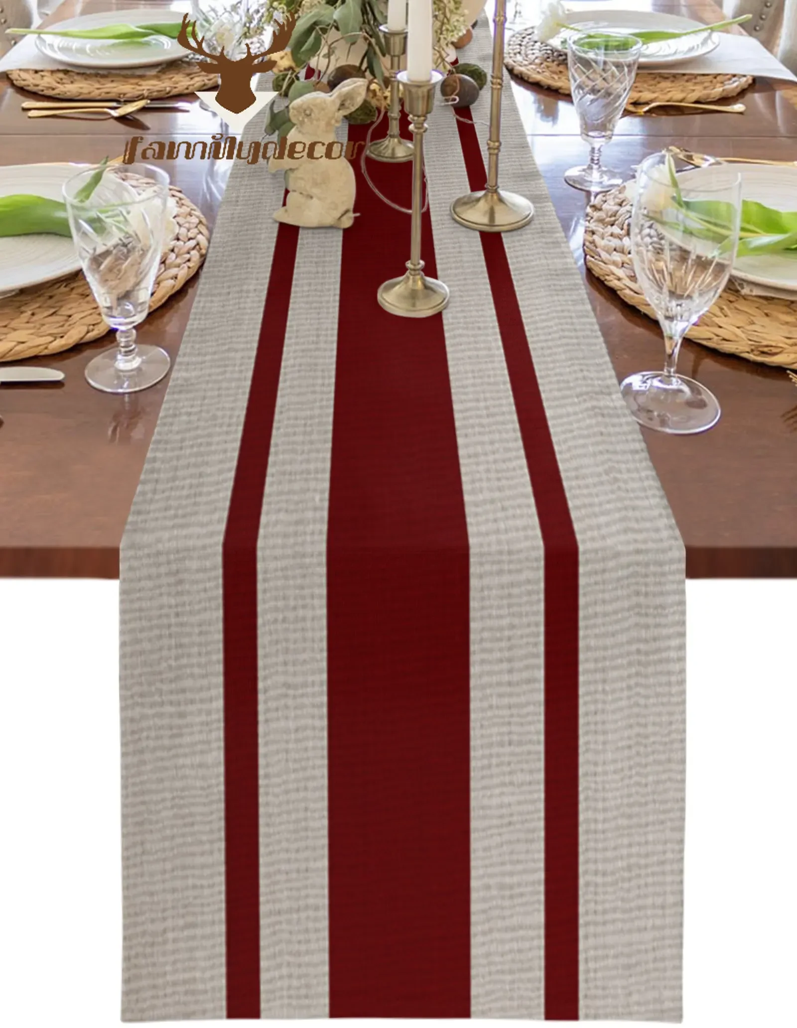 Vintage Stripe Texture Red Table Runner Home Wedding Table Flag Mat Table Centerpieces Decoration Party Dining Long Tablecloth