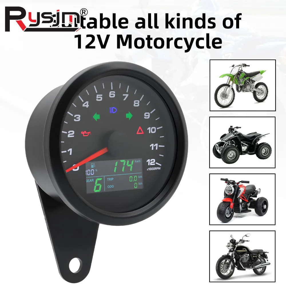 Motorcycle Tachometer 85mm Multifunctional Gauge GPS Speedometer+12000RPM Tacho Gauge+Fuel Level+Voltemter with Gear / Bracket