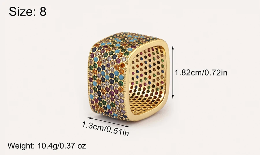 Nidin Neue trendige quadratische Form eingelegte Kristall-Zirkon-Ringe für Frauen und Männer, 5 Farben zur Auswahl, Hip-Hop-Stil, Fingerschmuck, schicke Geschenke – Detail 4