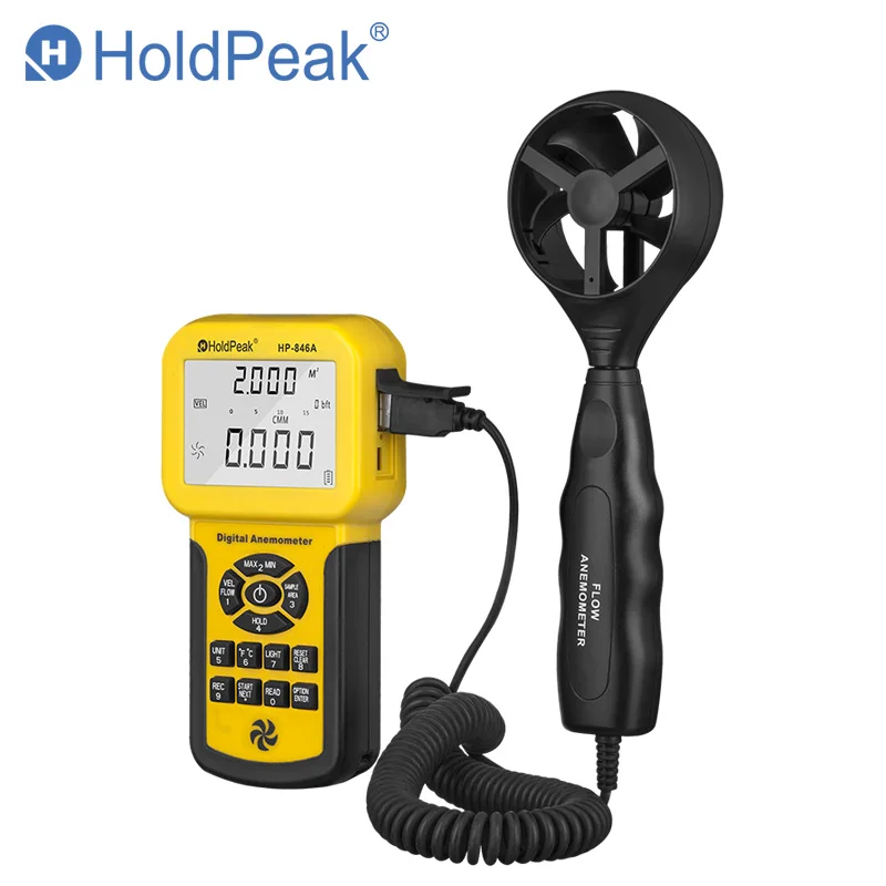 HoldPeak 0.3~45m/s Digital Anemometer Wind Ball Speed Tester Air Volume CFM Measure Instrument Data Record & Handheld , HP-846A