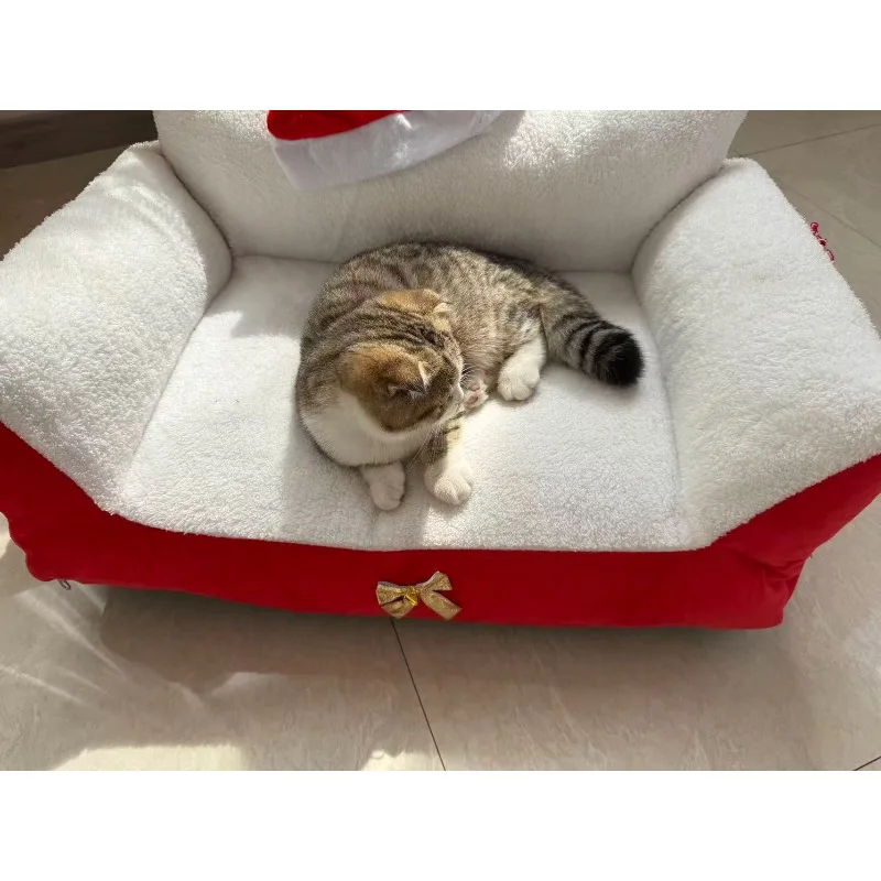 عيد الميلاد الدافئة سرير للقطط النوم العميق شبه مغلقة الشتاء بيت الكلب قابل للغسل أفخم عش الحيوانات الأليفة هدية عيد للكلاب القطط #3