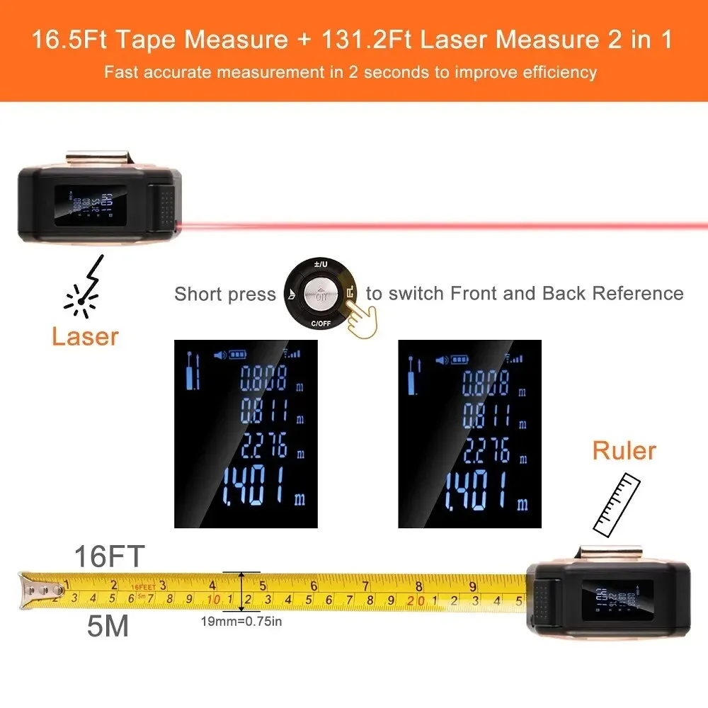 3 In 1 Laser Rangefinder 40 M / 60 M Distance Measurement With Backlit Display Rangefinder Scale Area / Distance Rechargeable