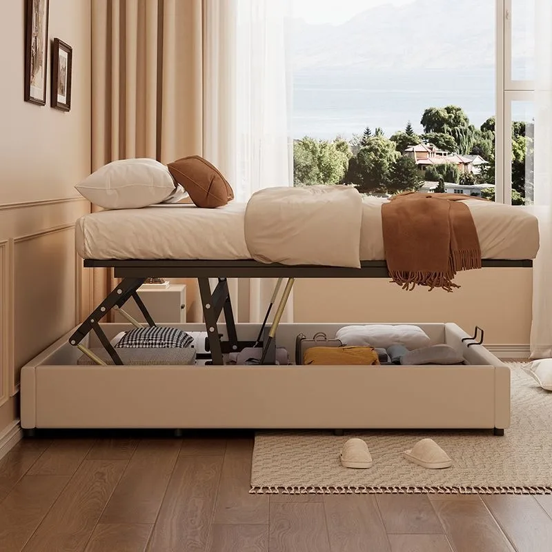 Modern small apartment without bedside pneumatic high box pneumatic storage bed solid wood bed