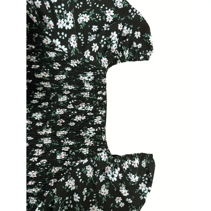 حجم كبير 1XL-5XL المرأة الجديدة المألوف الأزهار طباعة فستان قصير الأكمام السيدات عادية الخصر Cinching ألف خط فستان